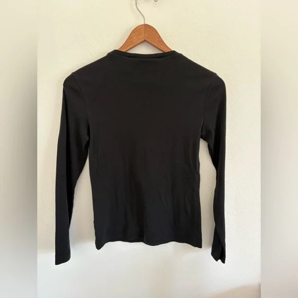 Tory Burch Black Long Sleeve Top Gold Metallic Logo 100% Cotton Small - Picture 4 of 9